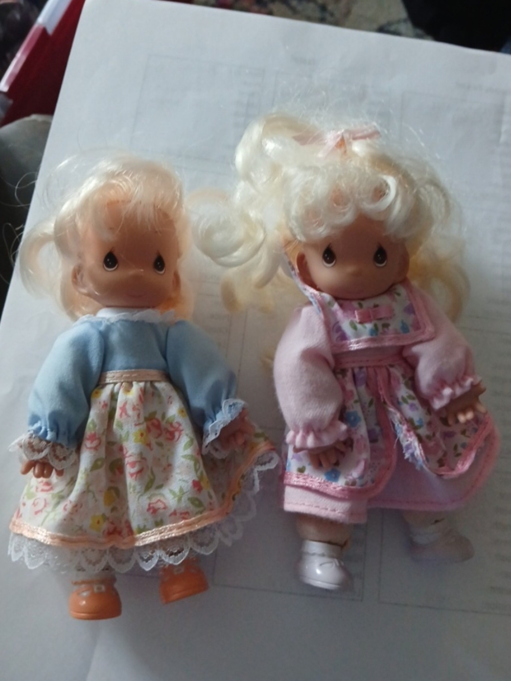 Precious Moments Pink & Light Blue Floral Dress Twin Dolls